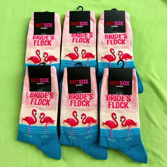 HOT SOX WOMEN'S BRIDE'S BACHELORETTE SOCKS (6 PACK):NWT BRIDE'S FLOCK FLAMINGOS - Picture 1 of 9